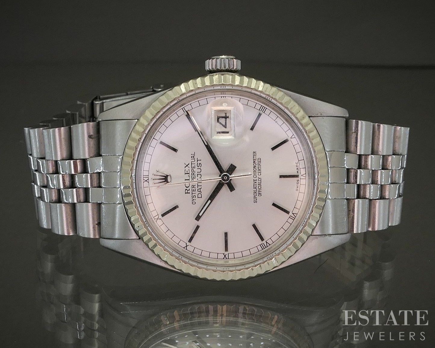 1981 Rolex Datejust Stainless Jubilee 16014 Silver Stick Dial Mens Watch p29521