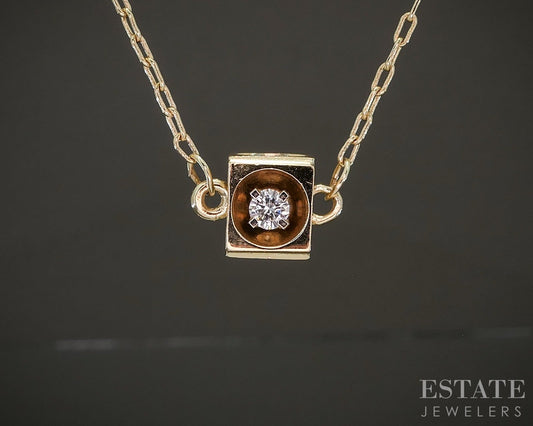 14k Yellow Gold Natural .40ctw Diamond Dimensional Cube Necklace 5g 17"L p26898
