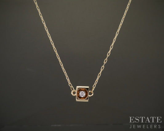 14k Yellow Gold Natural .40ctw Diamond Dimensional Cube Necklace 5g 17"L p26898