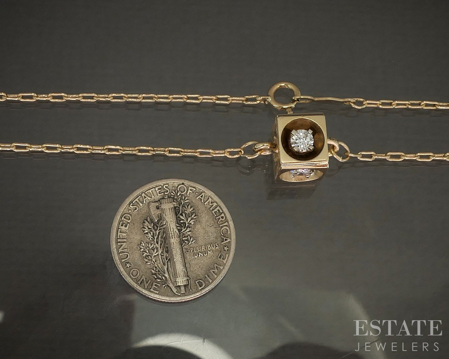 14k Yellow Gold Natural .40ctw Diamond Dimensional Cube Necklace 5g 17"L p26898