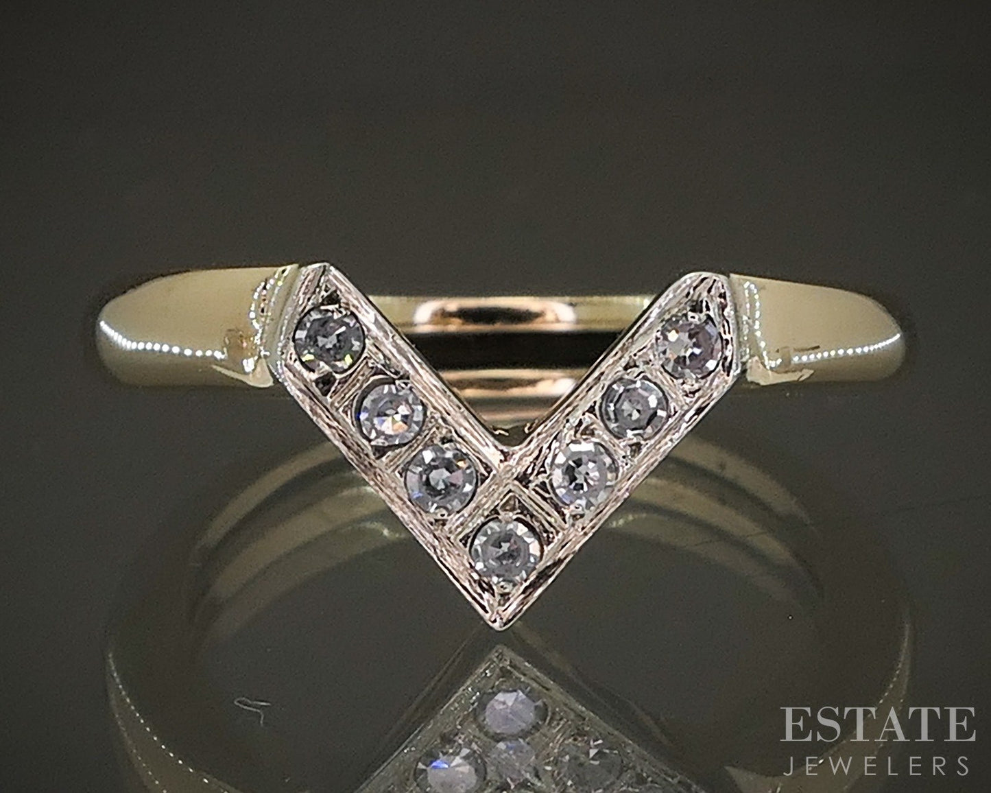 Vintage 14k Yellow Gold Single Cut Natural .10ctw Diamond Chevron Band 5g p26978