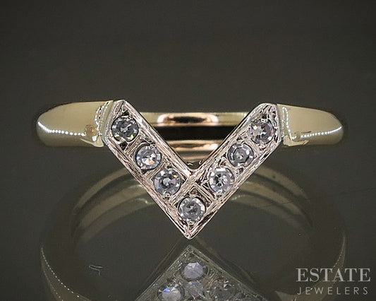 Vintage 14k Yellow Gold Single Cut Natural .10ctw Diamond Chevron Band 5g p26978