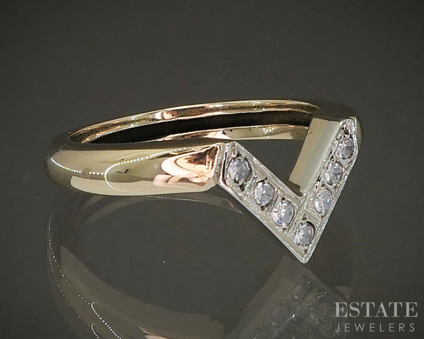 Vintage 14k Yellow Gold Single Cut Natural .10ctw Diamond Chevron Band 5g p26978