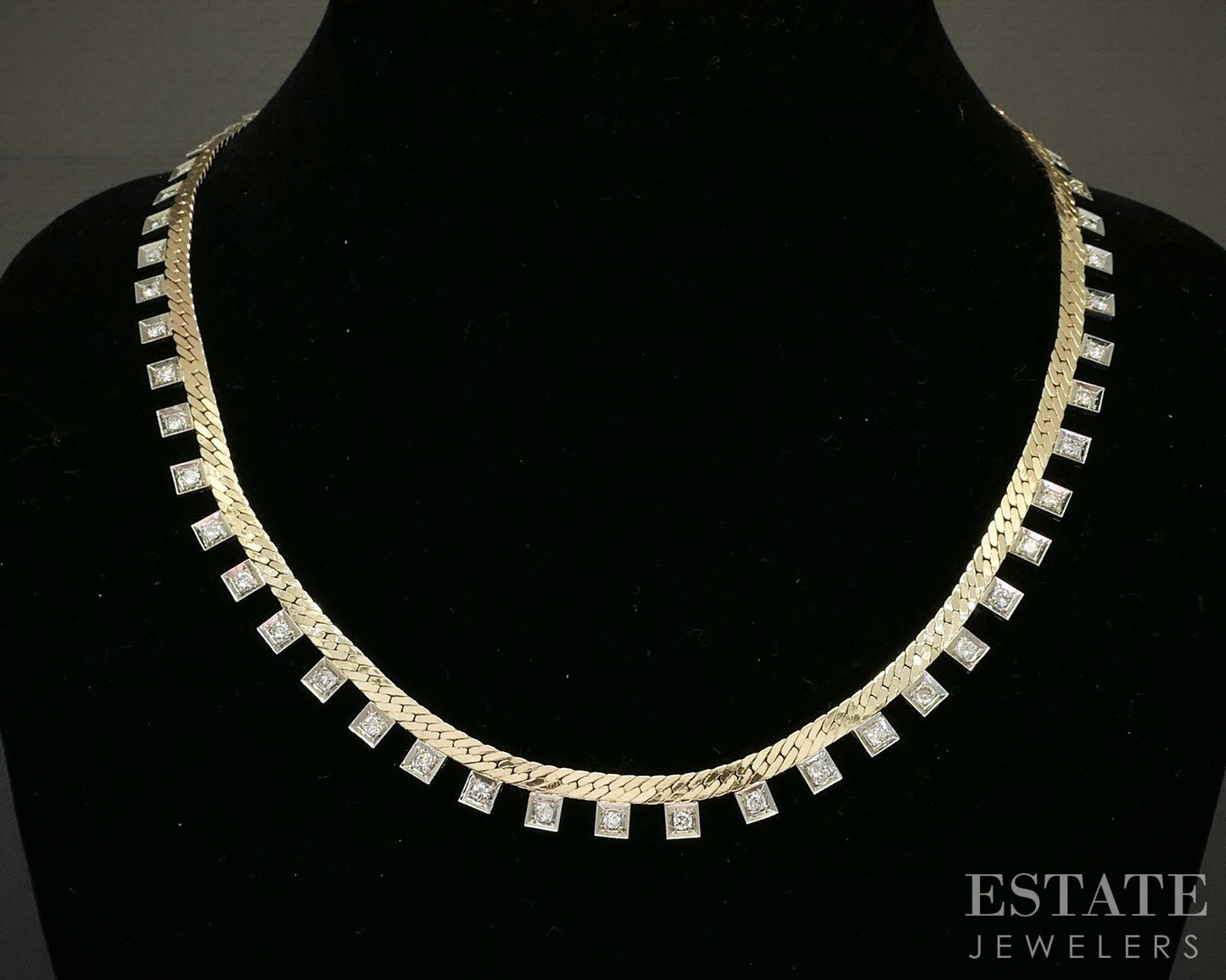14k Two Tone Gold 1.95ctw Diamond Herringbone Chain Necklace 25.8g 18"L p26477