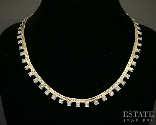 14k Two Tone Gold 1.95ctw Diamond Herringbone Chain Necklace 25.8g 18"L p26477