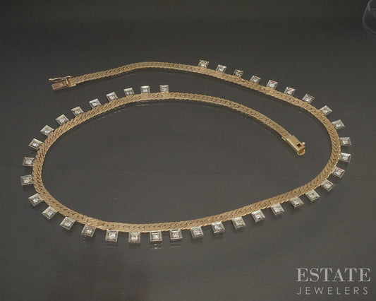 14k Two Tone Gold 1.95ctw Diamond Herringbone Chain Necklace 25.8g 18"L p26477