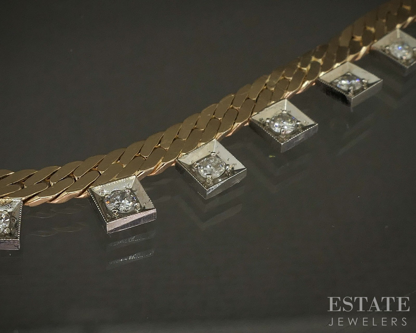 14k Two Tone Gold 1.95ctw Diamond Herringbone Chain Necklace 25.8g 18"L p26477