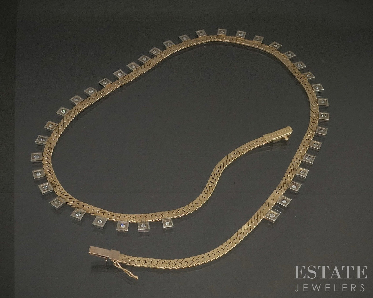 14k Two Tone Gold 1.95ctw Diamond Herringbone Chain Necklace 25.8g 18"L p26477