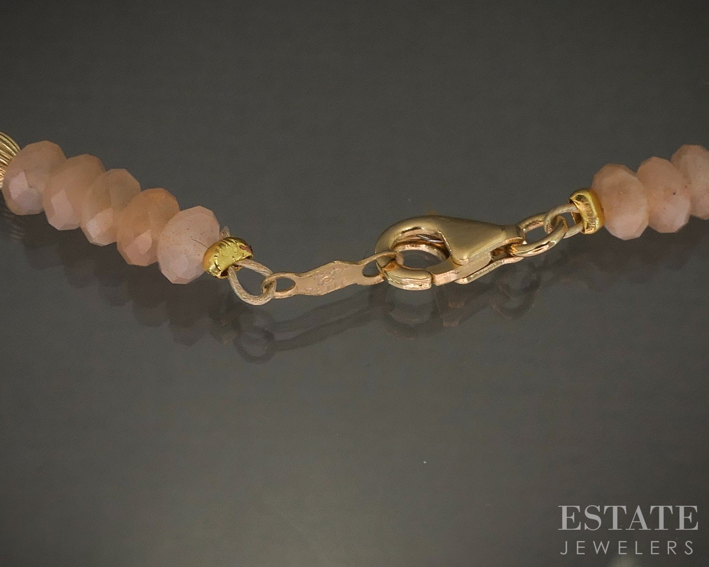 14k Yellow Gold Natural Peach Moonstone & Pearl Beaded Necklace 18"L p30100