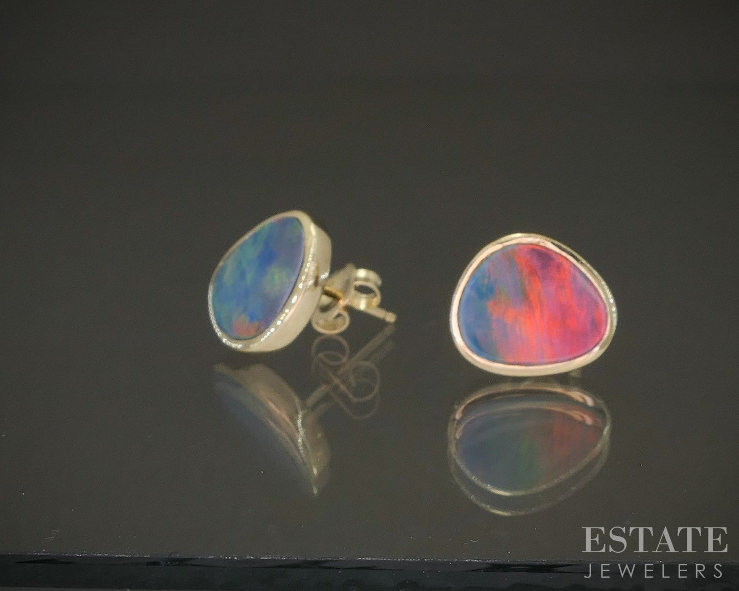 14k Yellow Gold Oval Natural Boulder Fire Opal Stud Earrings 2.2g p26953