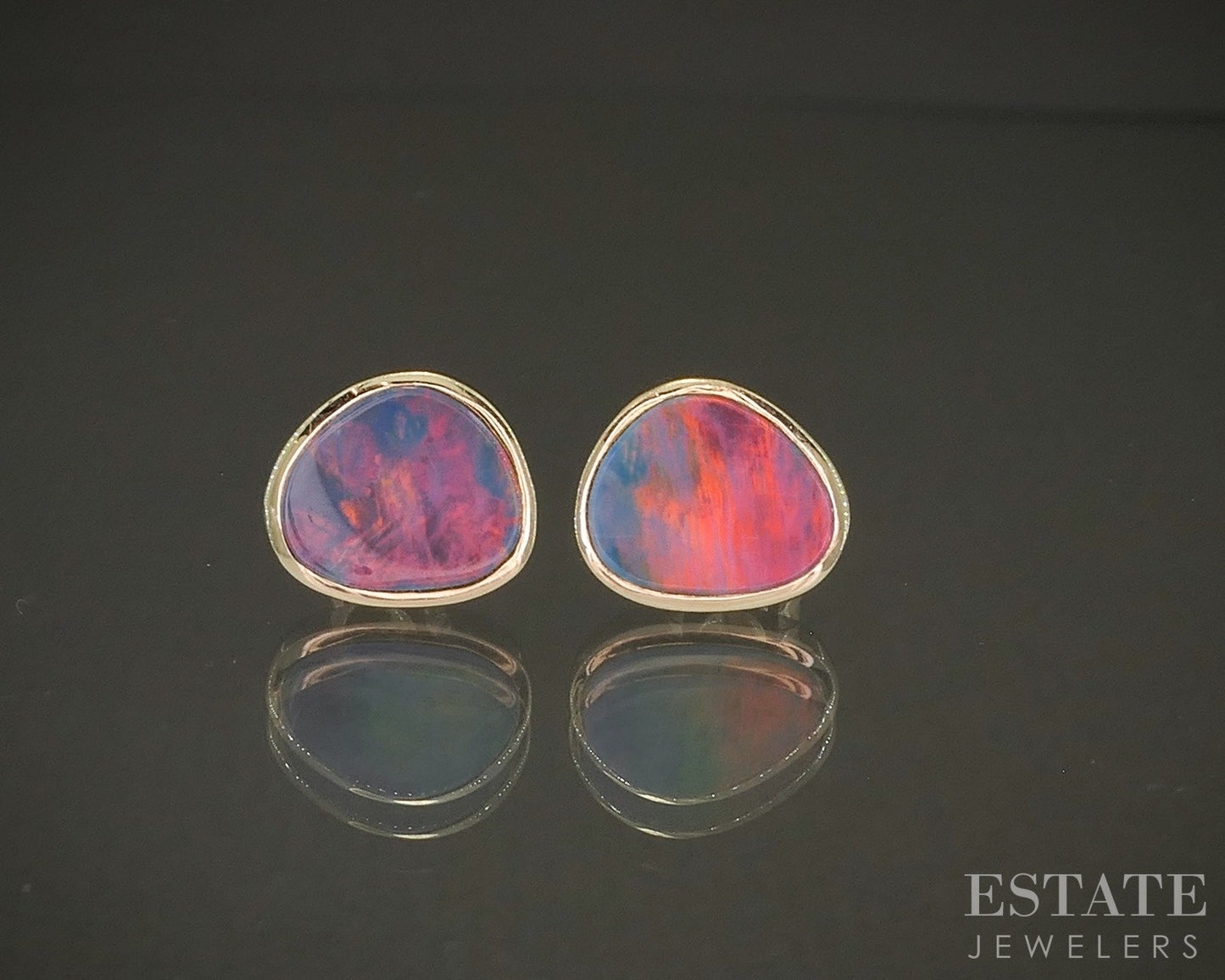 14k Yellow Gold Oval Natural Boulder Fire Opal Stud Earrings 2.2g p26953