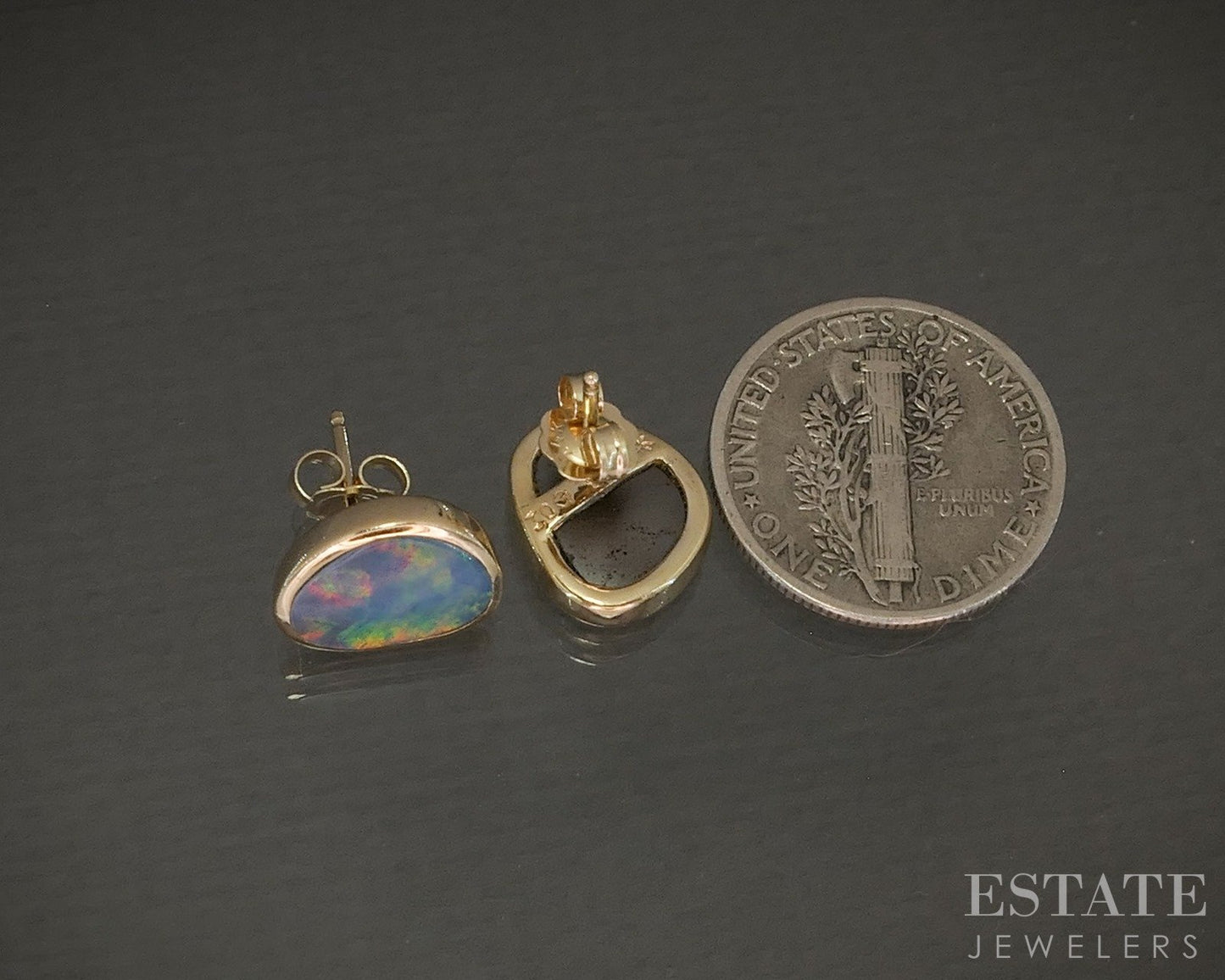 14k Yellow Gold Oval Natural Boulder Fire Opal Stud Earrings 2.2g p26953