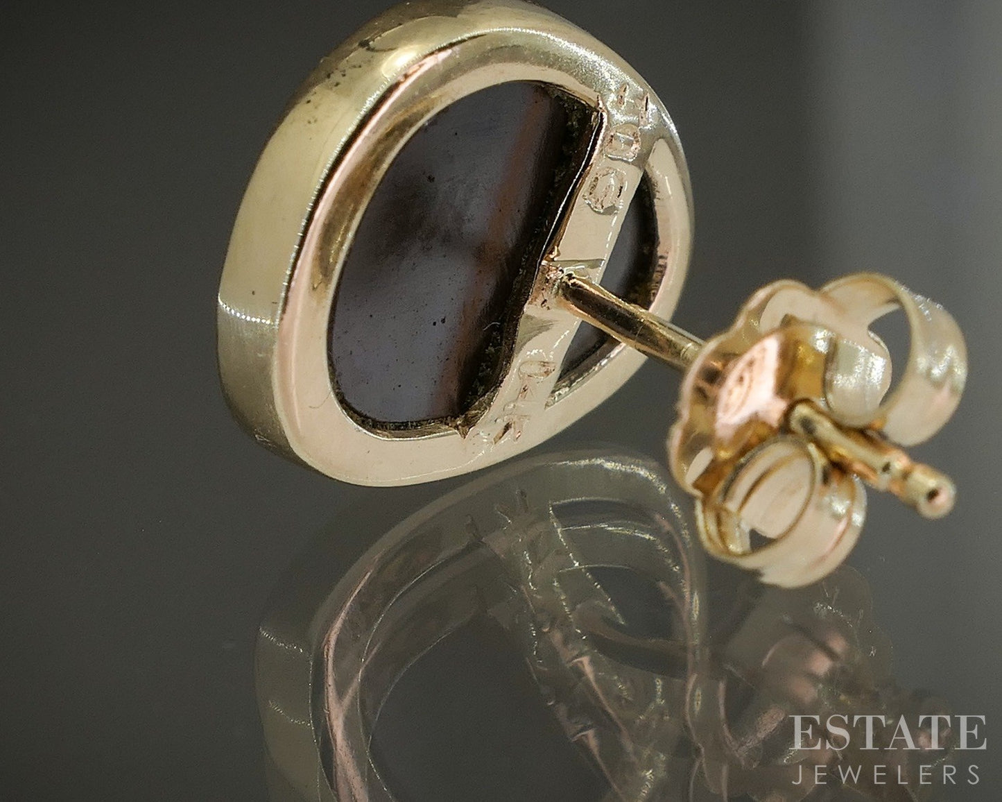 14k Yellow Gold Oval Natural Boulder Fire Opal Stud Earrings 2.2g p26953