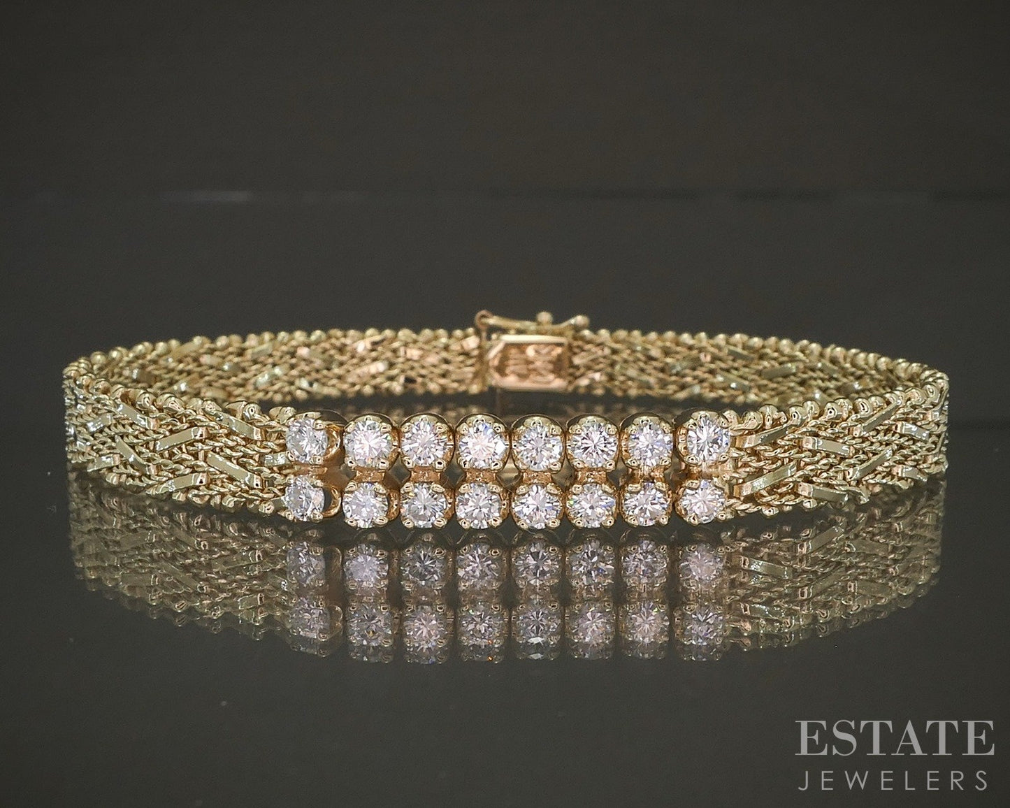 Vintage 14k Yellow Gold Natural Diamond Riccio Link Bracelet 17g 7.25"L p26475