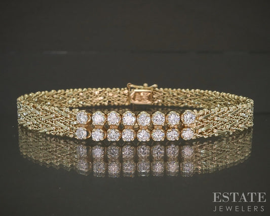 Vintage 14k Yellow Gold Natural Diamond Riccio Link Bracelet 17g 7.25"L p26475