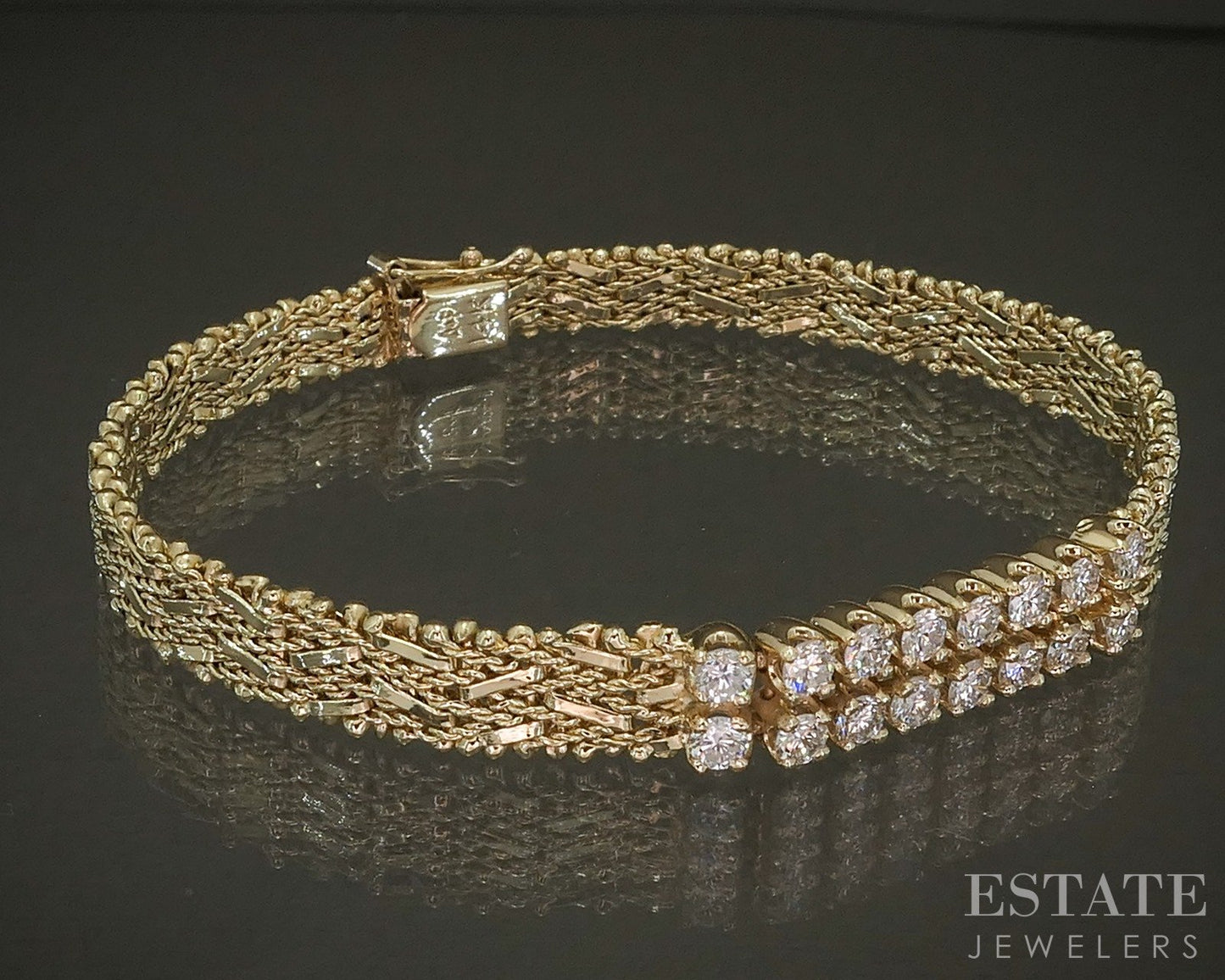 Vintage 14k Yellow Gold Natural Diamond Riccio Link Bracelet 17g 7.25"L p26475