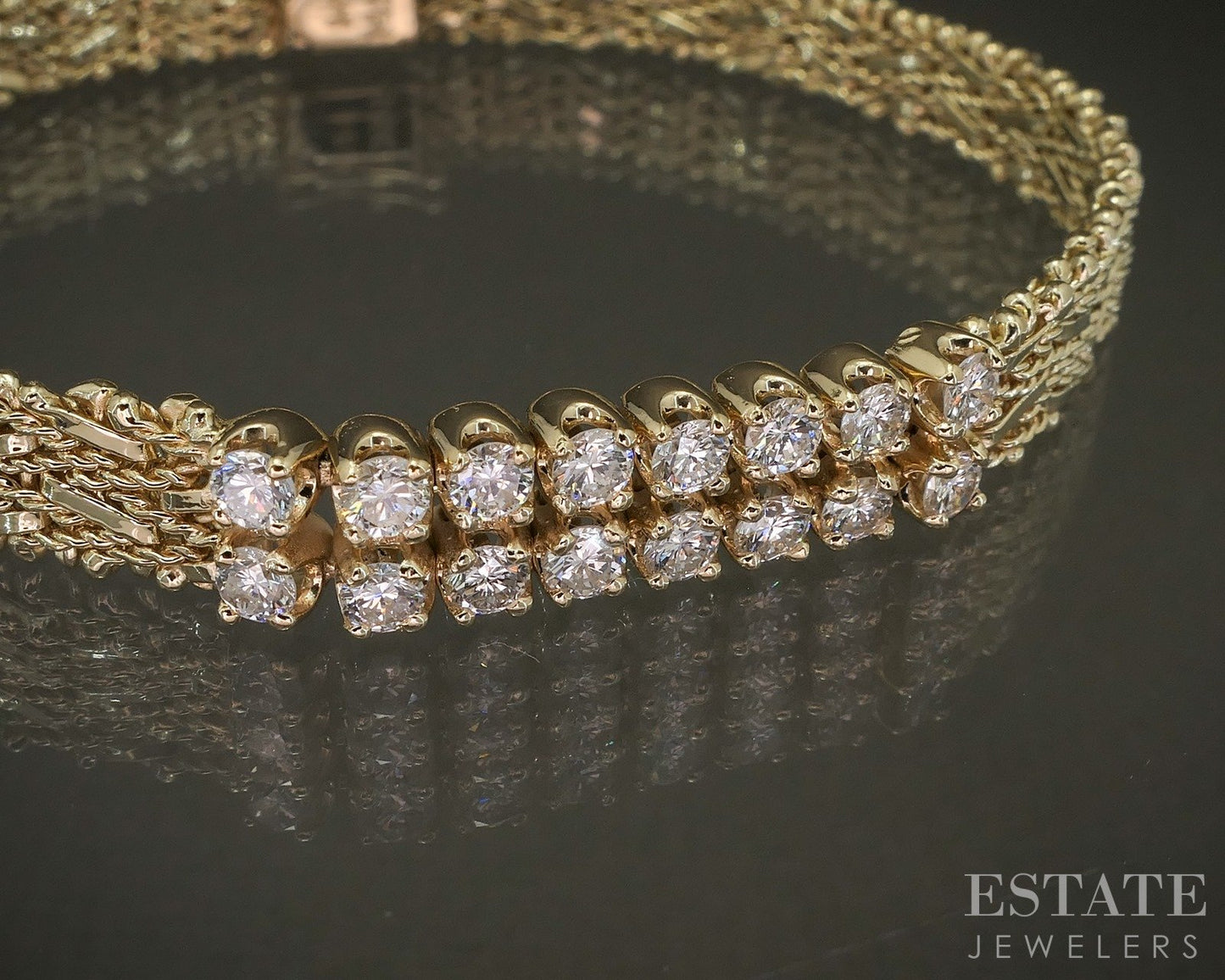 Vintage 14k Yellow Gold Natural Diamond Riccio Link Bracelet 17g 7.25"L p26475