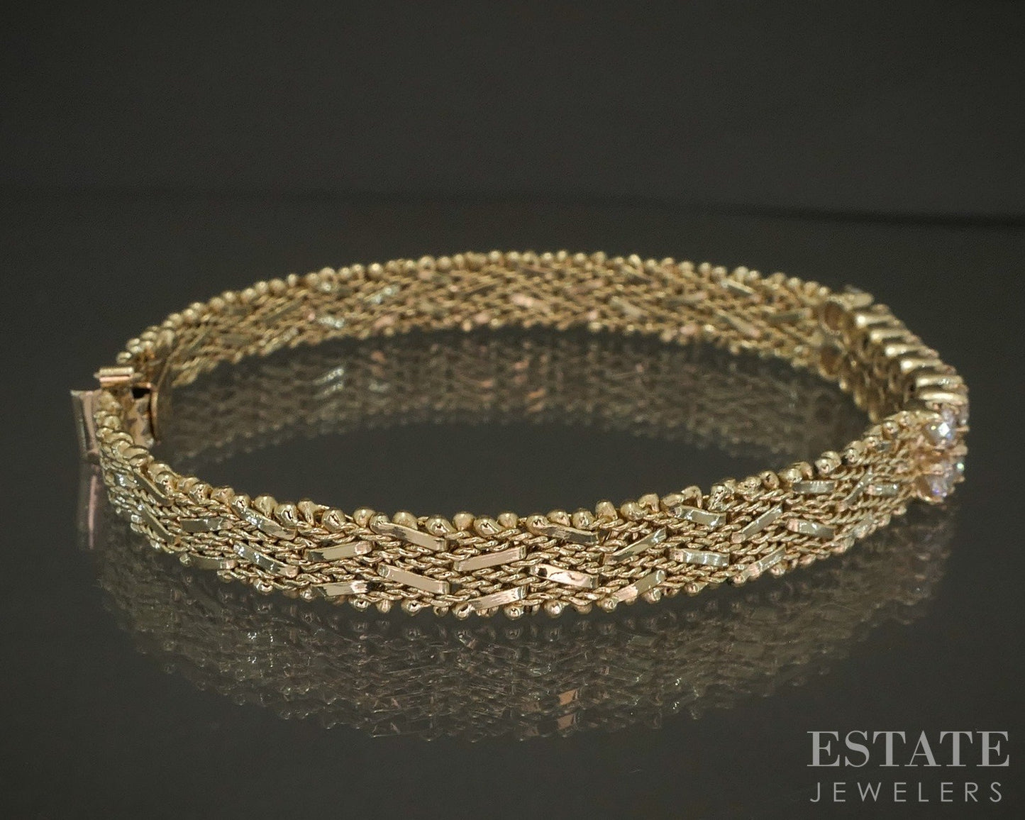 Vintage 14k Yellow Gold Natural Diamond Riccio Link Bracelet 17g 7.25"L p26475