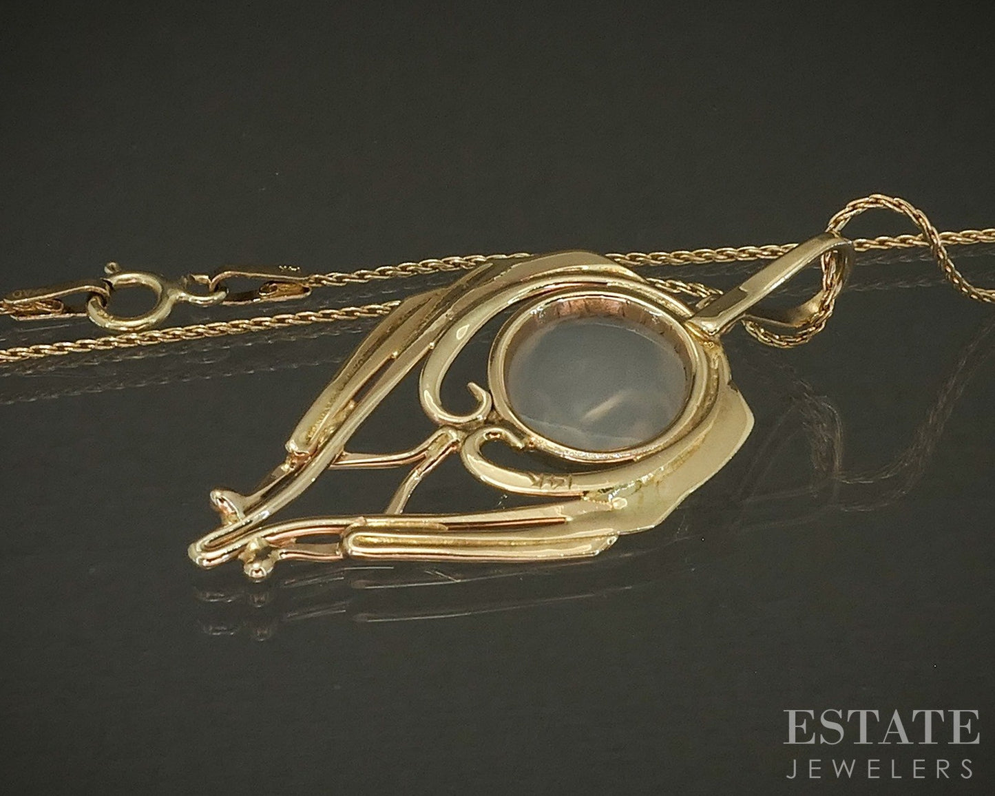 14k Yellow Gold Carved Natural Moonstone Man In The Moon Necklace 4g 16"L p27007