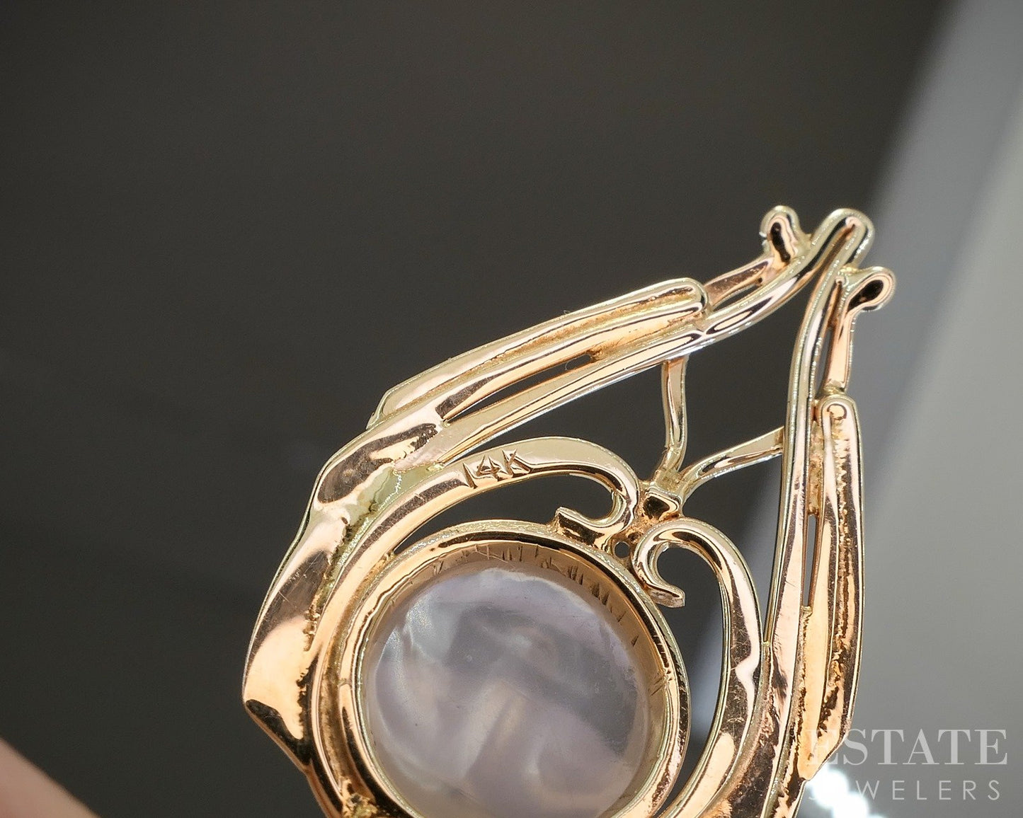 14k Yellow Gold Carved Natural Moonstone Man In The Moon Necklace 4g 16"L p27007