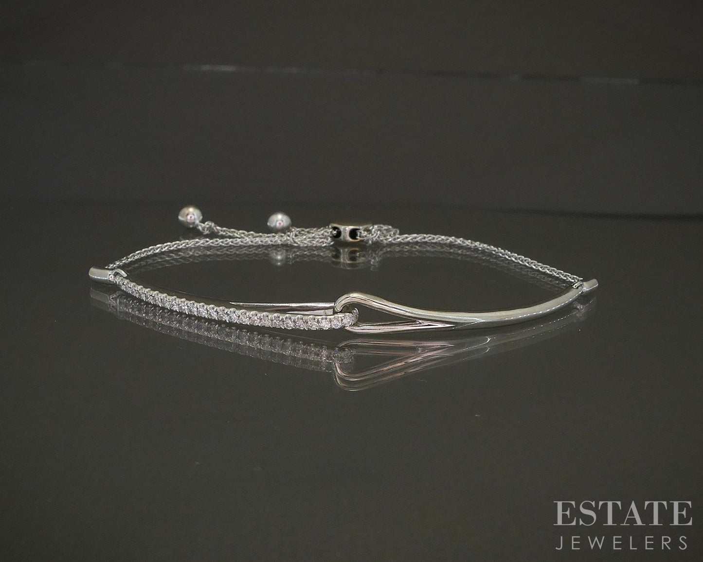 10k White Gold Natural .08ctw Diamond Ladies Bolo Bracelet 5.7g p26746