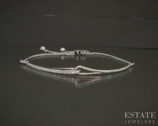10k White Gold Natural .08ctw Diamond Ladies Bolo Bracelet 5.7g p26746