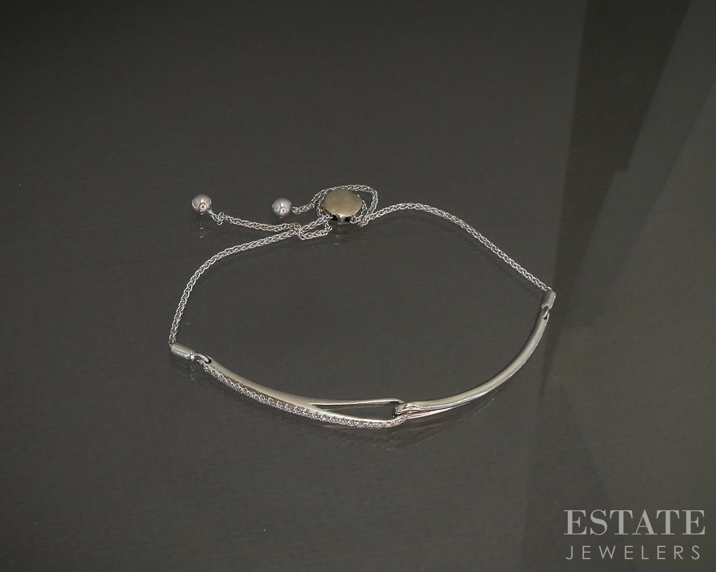 10k White Gold Natural .08ctw Diamond Ladies Bolo Bracelet 5.7g p26746