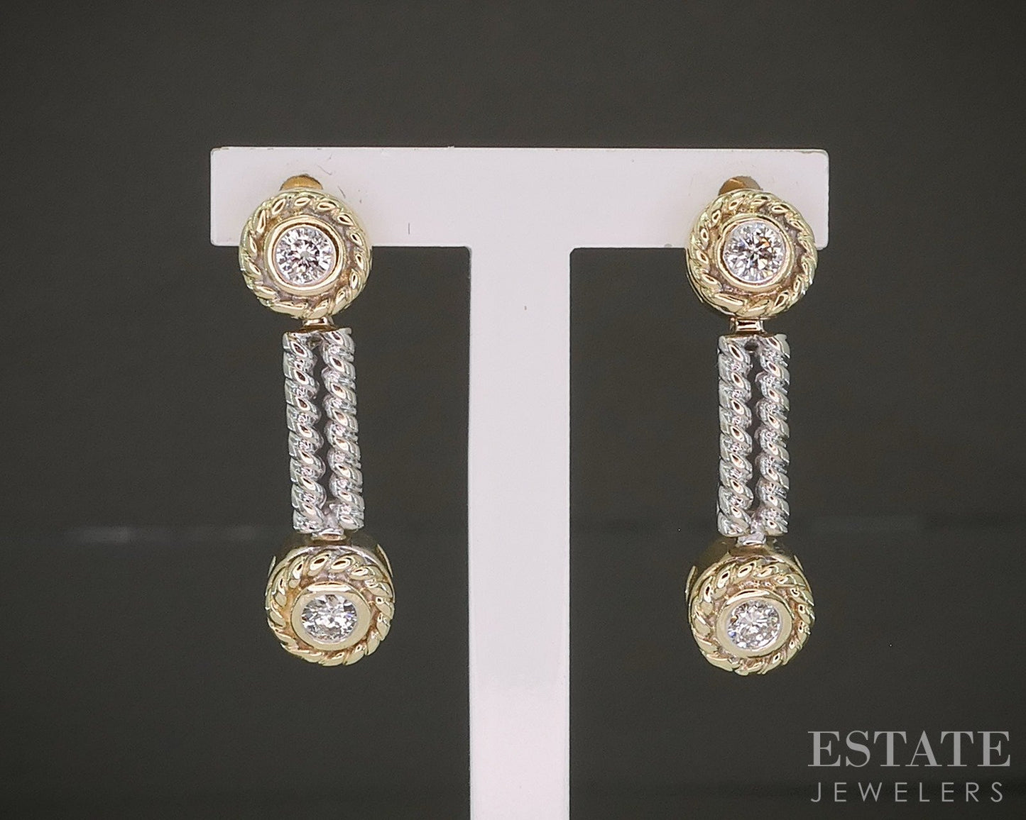 14k Yellow & White Gold Natural .20ctw Diamond Dangle Earrings 4.8g p26801