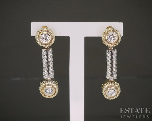 14k Yellow & White Gold Natural .20ctw Diamond Dangle Earrings 4.8g p26801