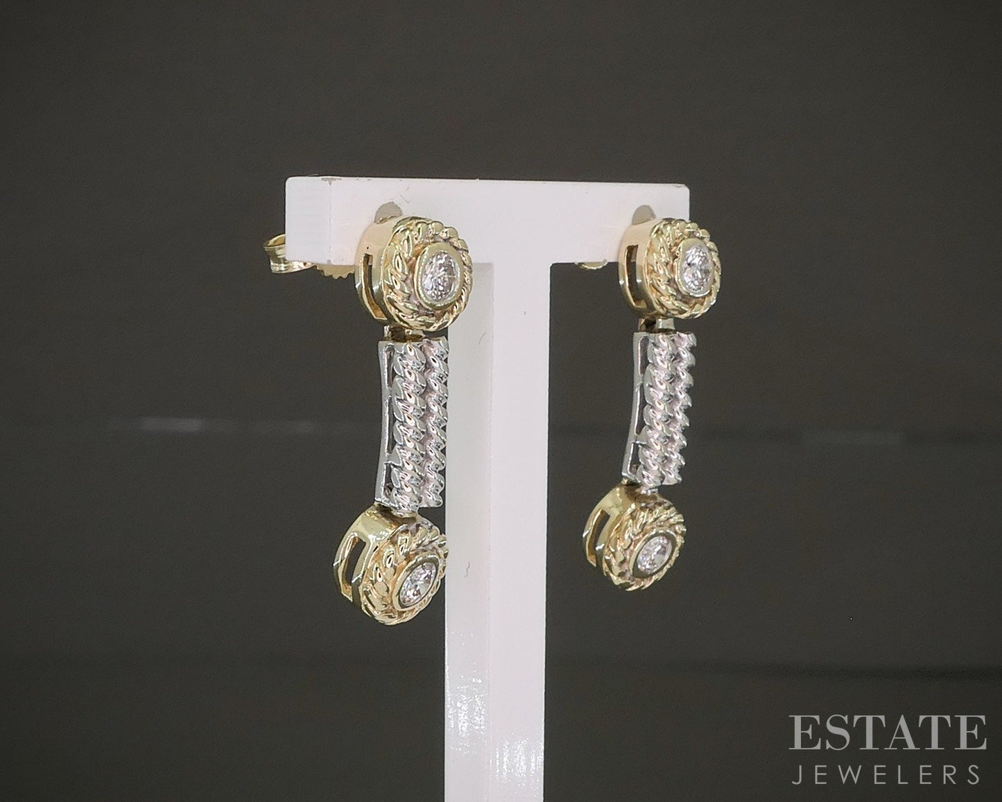 14k Yellow & White Gold Natural .20ctw Diamond Dangle Earrings 4.8g p26801