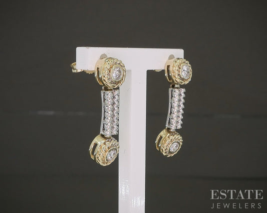 14k Yellow & White Gold Natural .20ctw Diamond Dangle Earrings 4.8g p26801