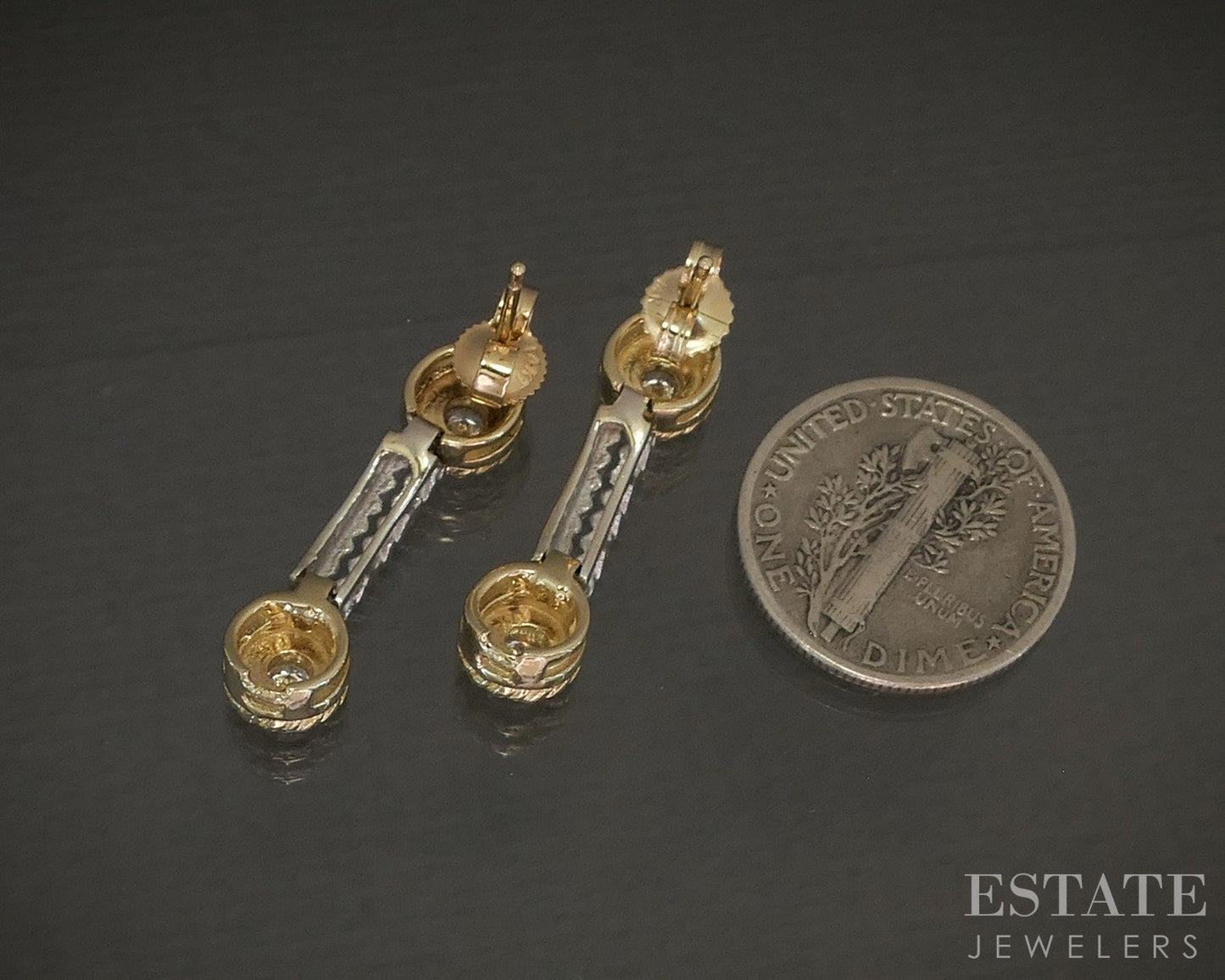 14k Yellow & White Gold Natural .20ctw Diamond Dangle Earrings 4.8g p26801
