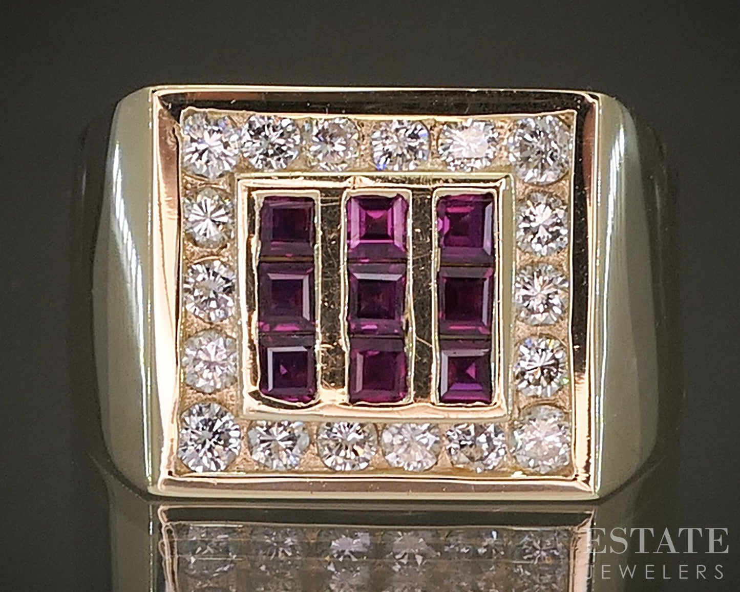 Vintage 14k Yellow Gold Natural Ruby & Diamond Mens Band Ring 8.7g p26977