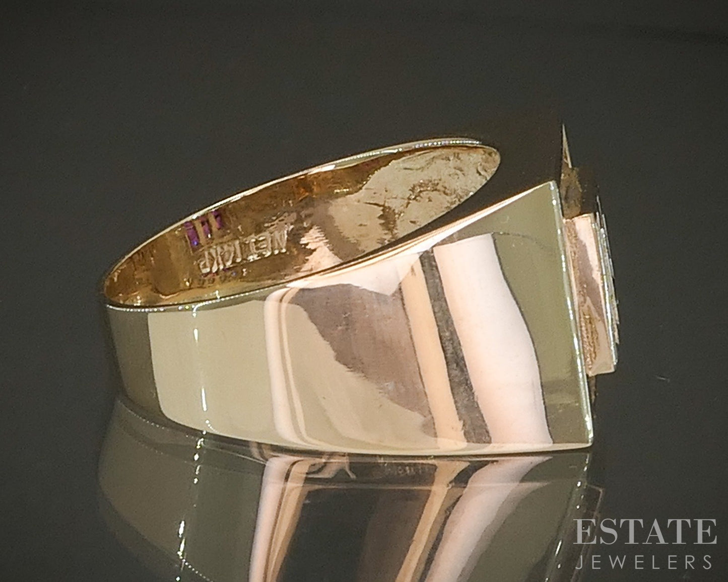 Vintage 14k Yellow Gold Natural Ruby & Diamond Mens Band Ring 8.7g p26977