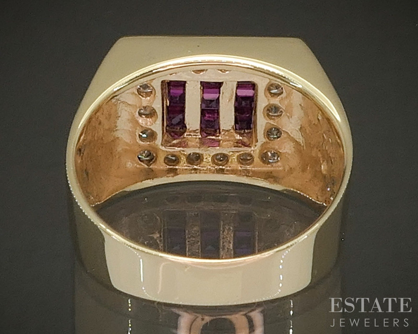 Vintage 14k Yellow Gold Natural Ruby & Diamond Mens Band Ring 8.7g p26977