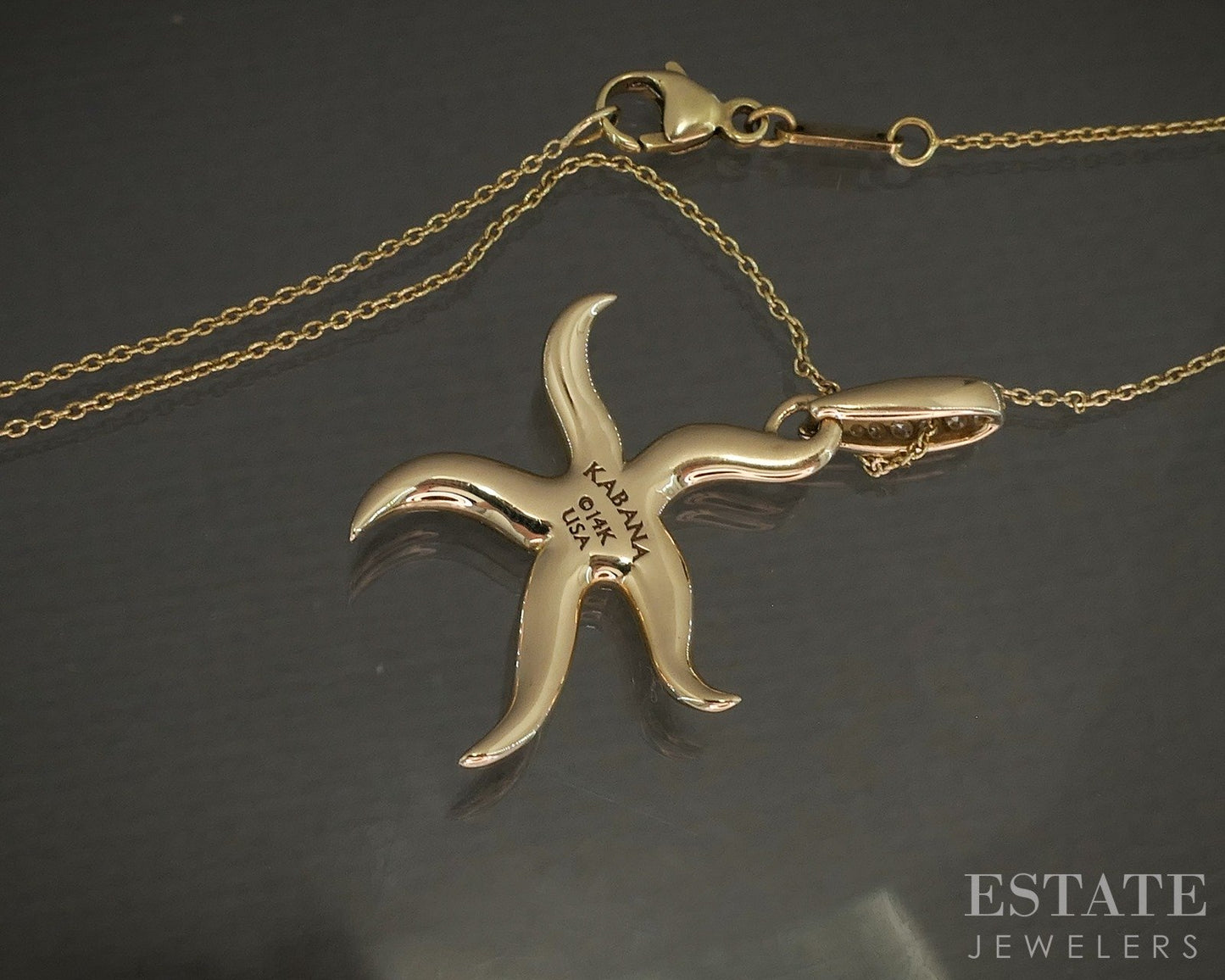 14k Yellow Gold Kabana Multi Gem & Diamond Starfish Necklace 4.9g 18"L p26737