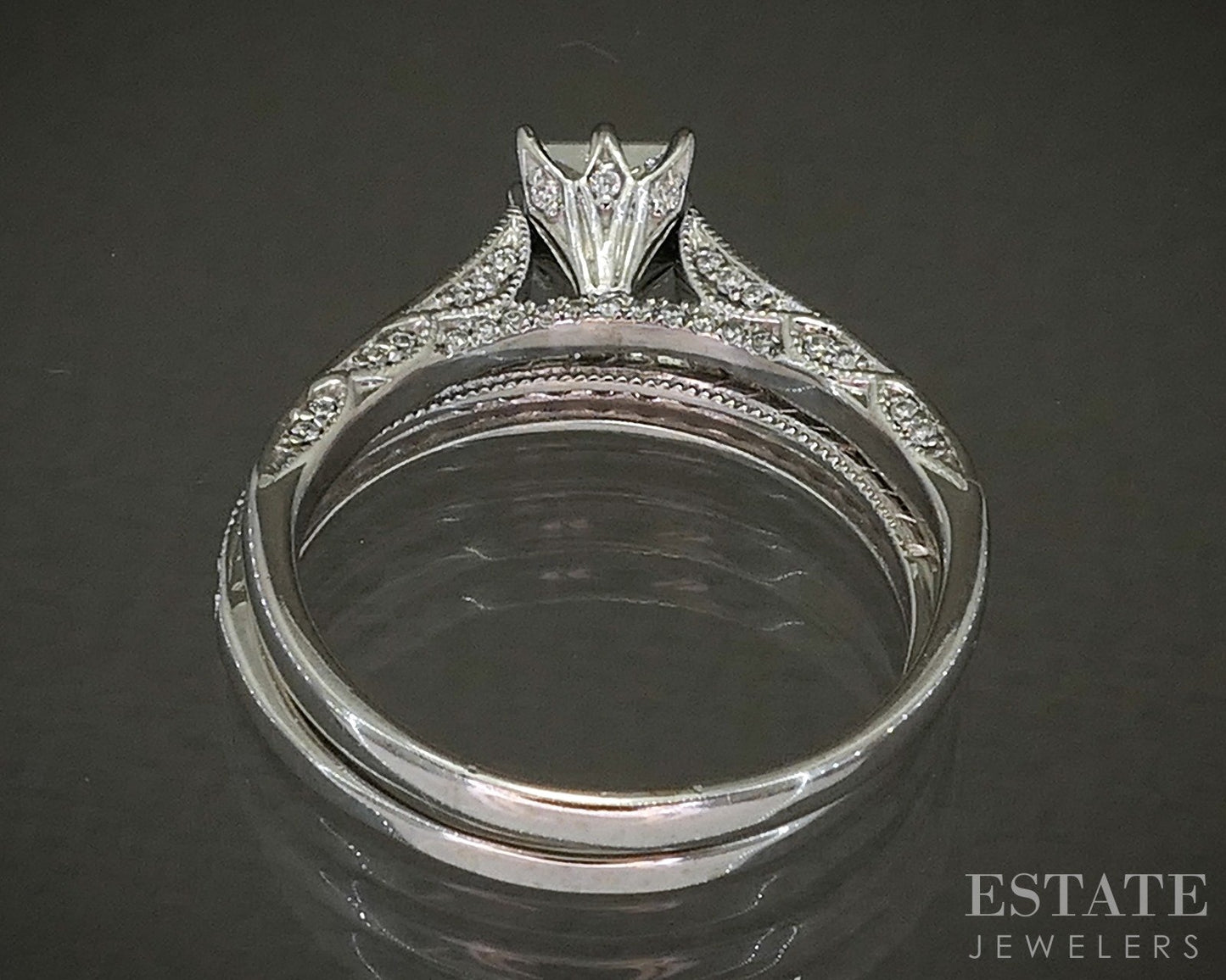 14k White Gold Princess Natural .90ctw Diamond Wedding Set 5.5g p26305
