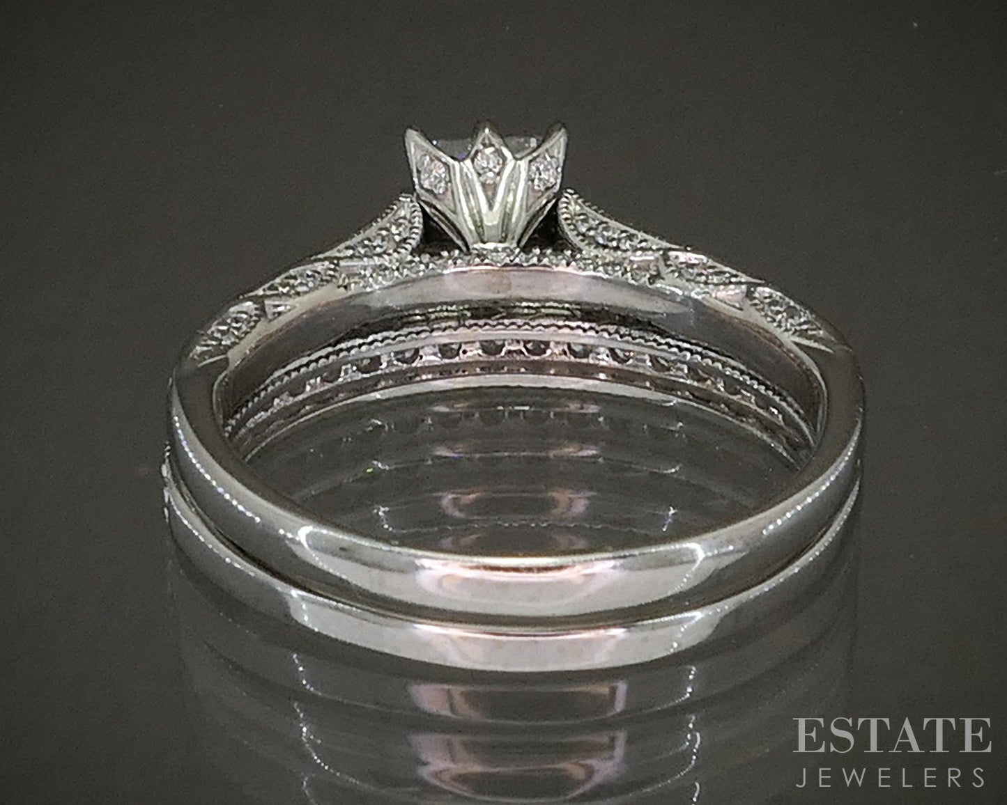 14k White Gold Princess Natural .90ctw Diamond Wedding Set 5.5g p26305