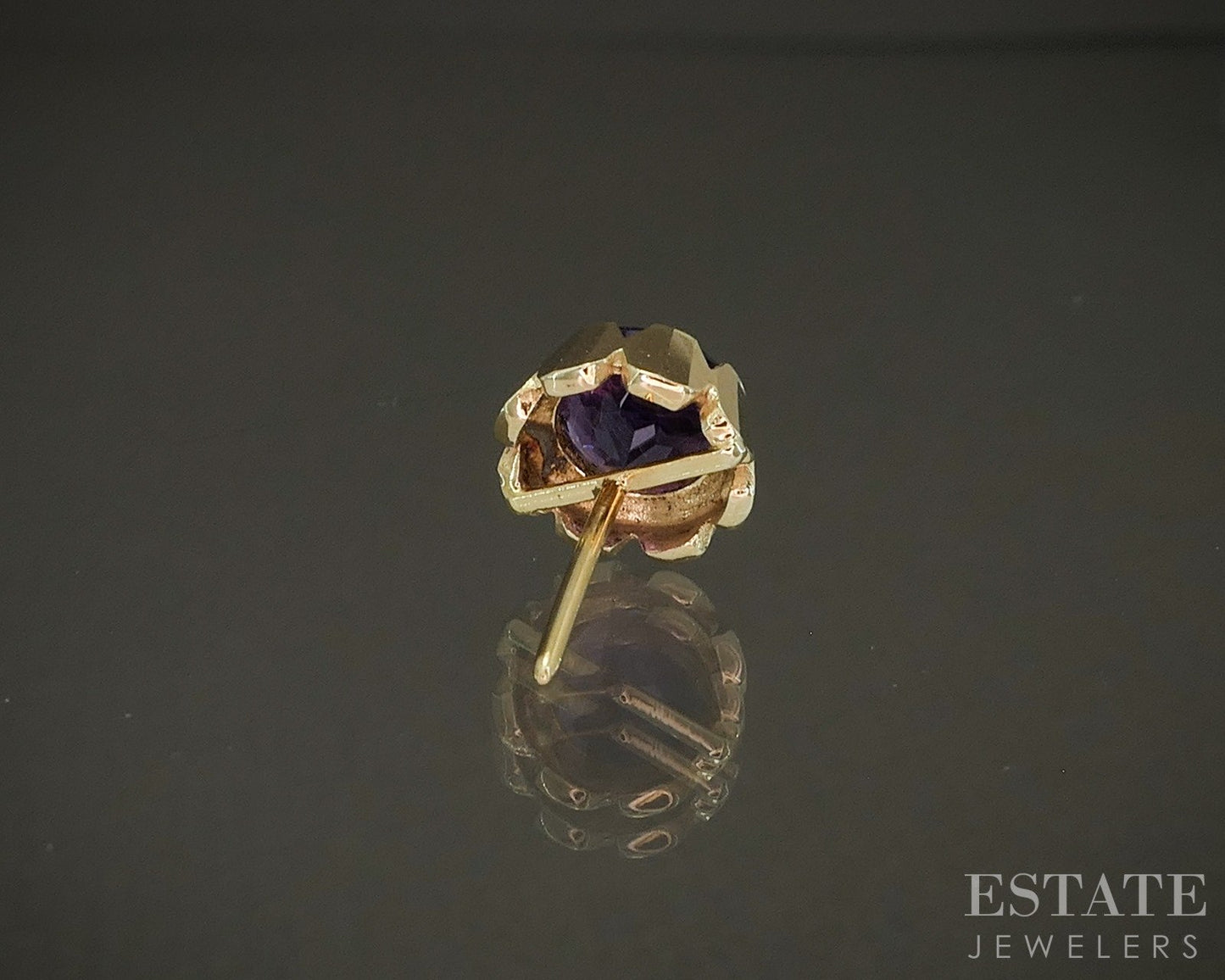 Vintage 14k Yellow Gold 7mm Natural Amethyst Button Stud Earrings 3.4g p26976