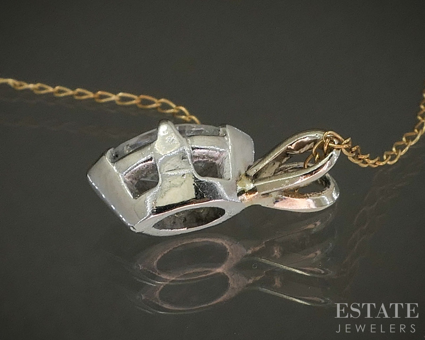 14k Yellow & White Gold Marquise .55ct Diamond Solitaire Necklace 19"L p26029