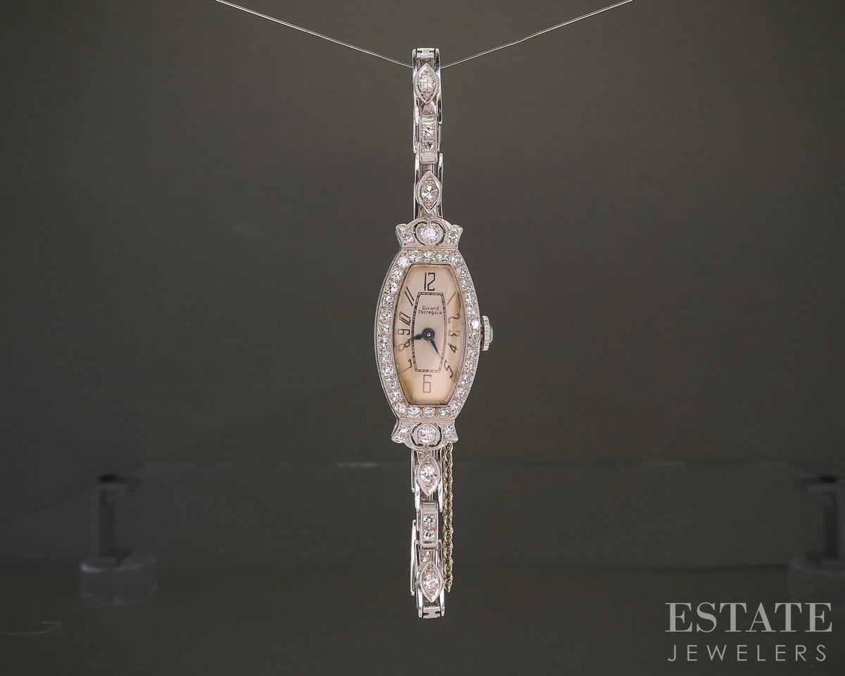 Antique Art Deco Platinum 1ctw Diamond Girard Perregaux Ladies Watch 17g p26546