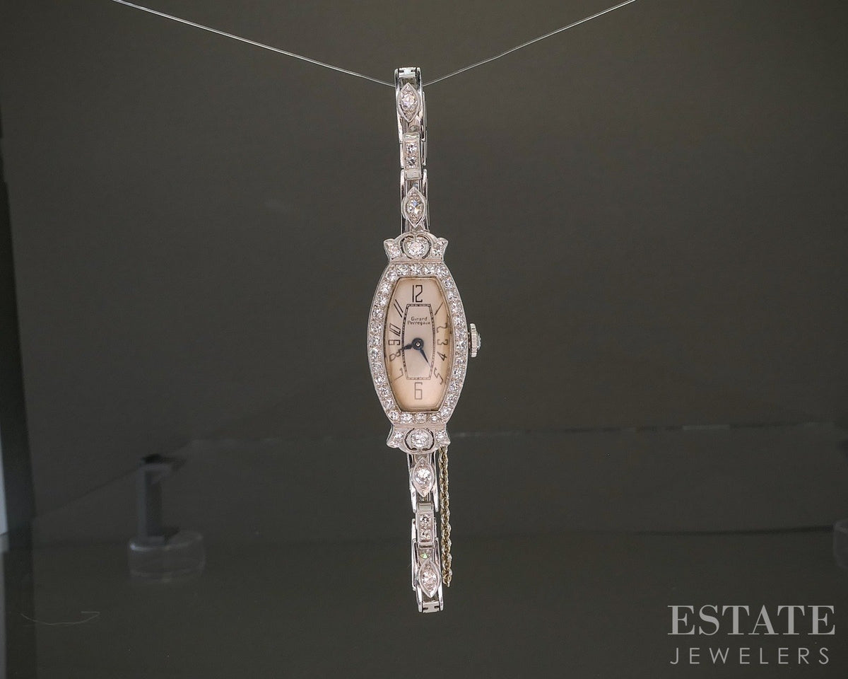 Antique Art Deco Platinum 1ctw Diamond Girard Perregaux Ladies Watch 17g p26546