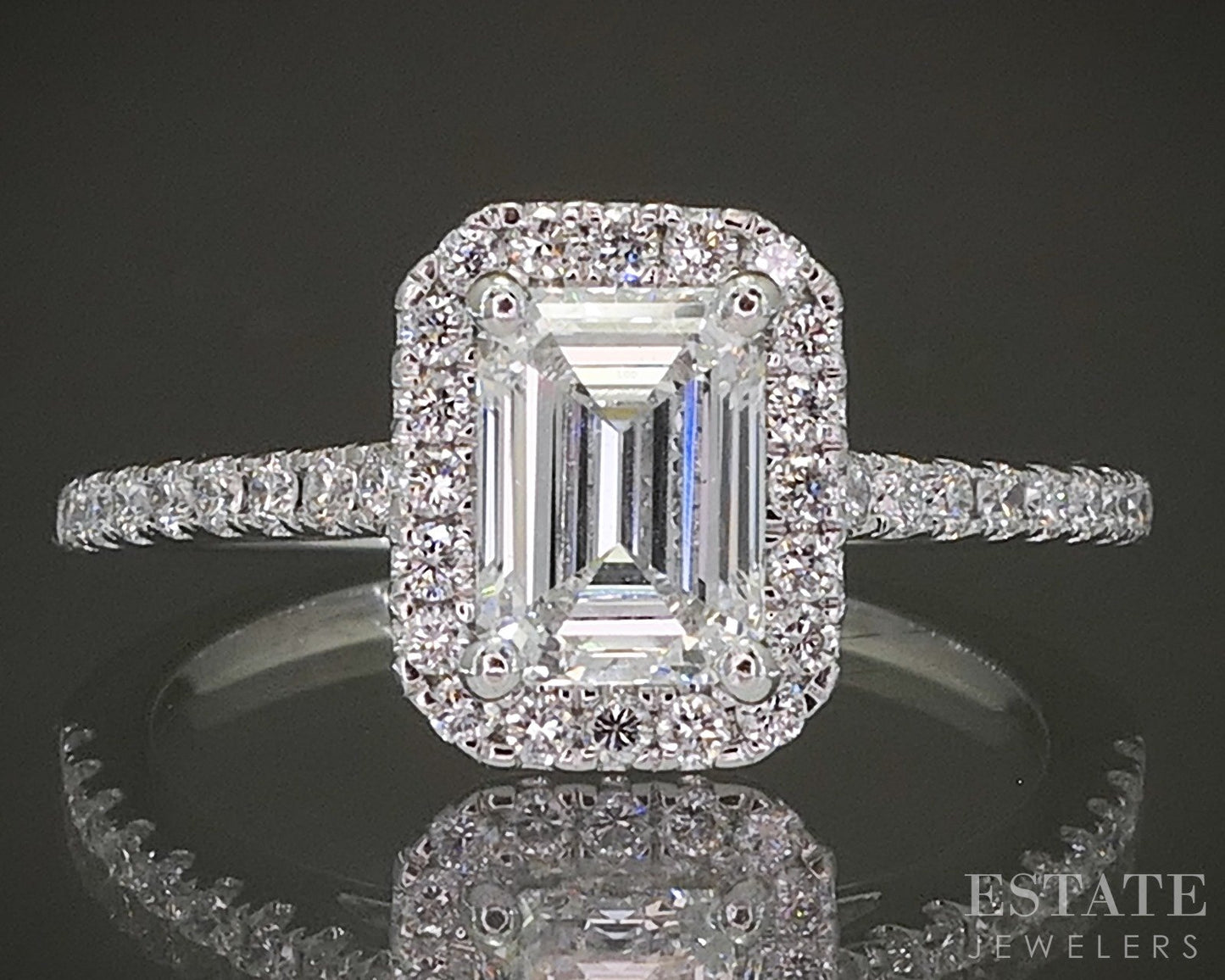 14k White Gold Lab Created Emerald .81ct Diamond Halo Engagement Ring p19461