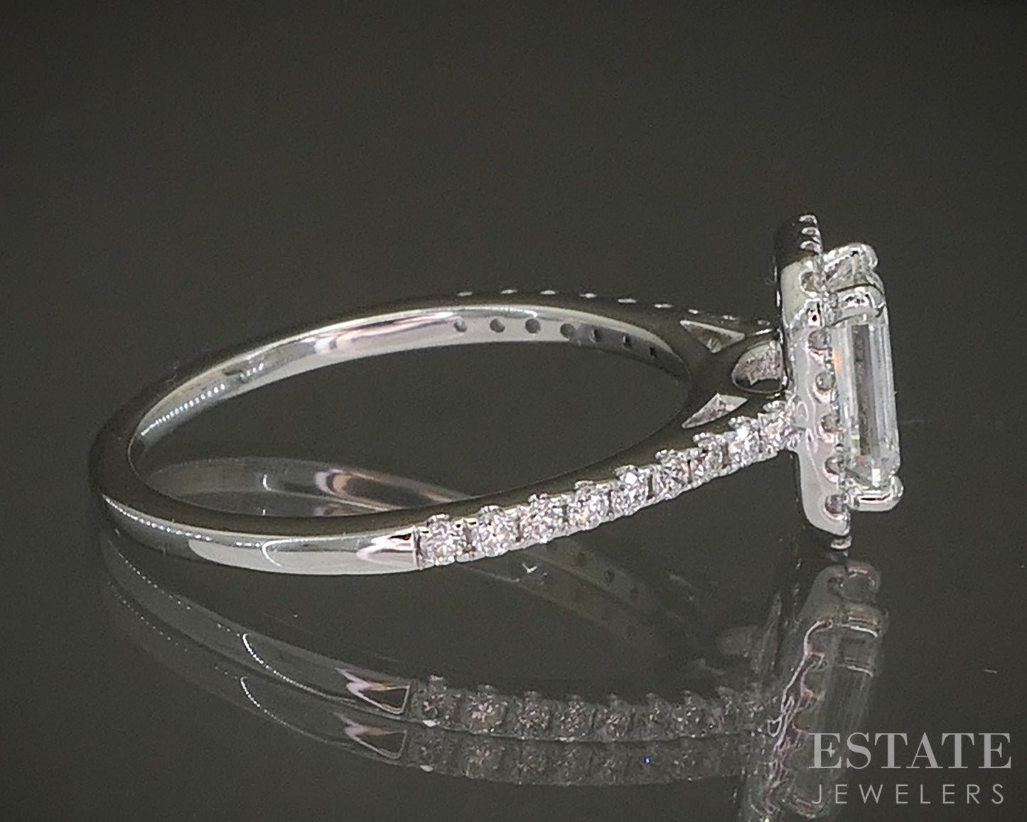 14k White Gold Lab Created Emerald .81ct Diamond Halo Engagement Ring p19461