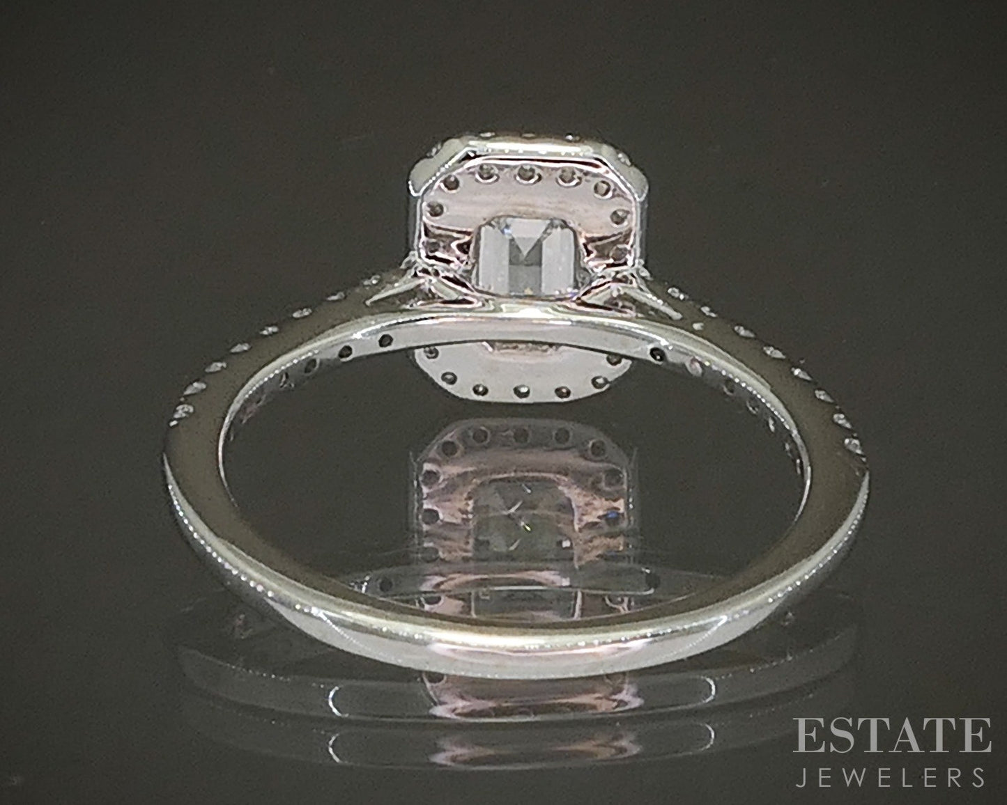 14k White Gold Lab Created Emerald .81ct Diamond Halo Engagement Ring p19461