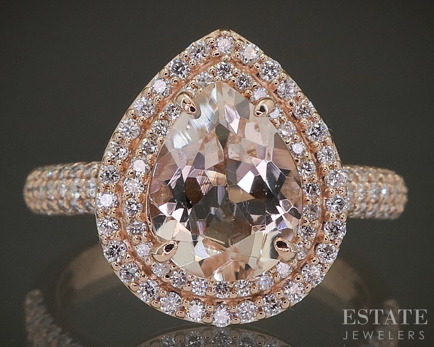 14k Rose Gold Pear Natural Morganite & Diamond Halo Ladies Ring 5g p26823