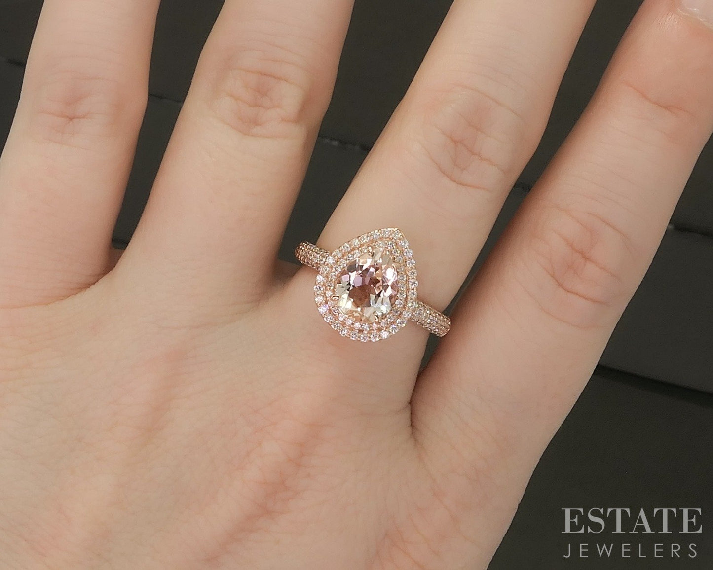 14k Rose Gold Pear Natural Morganite & Diamond Halo Ladies Ring 5g p26823