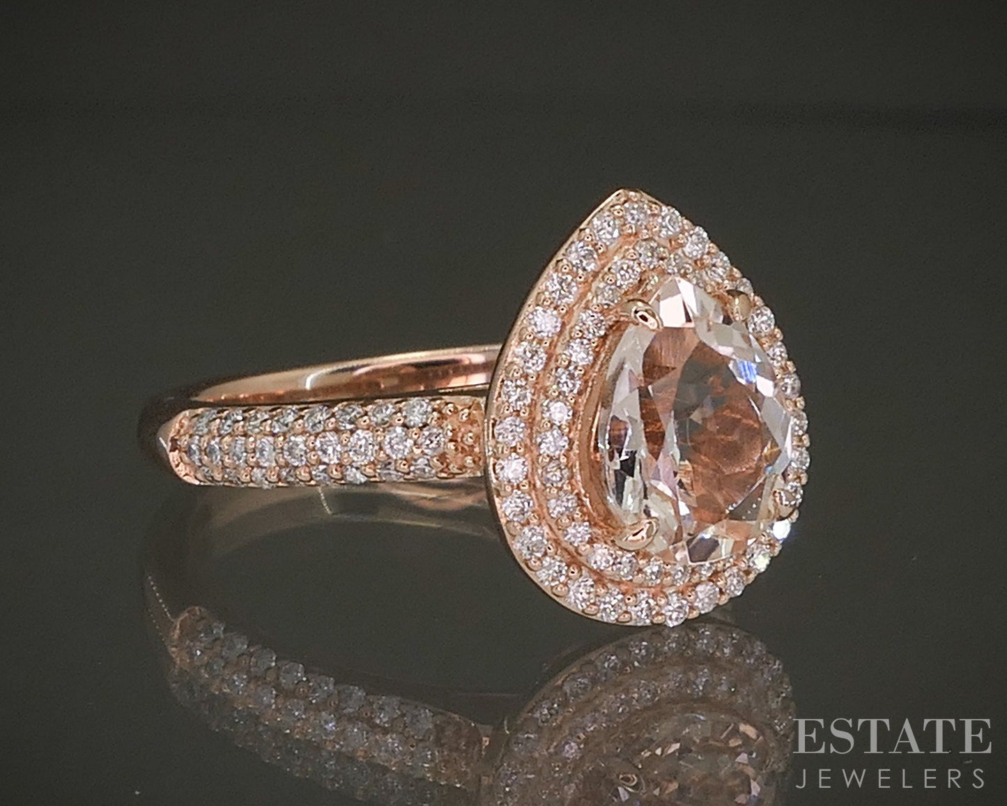 14k Rose Gold Pear Natural Morganite & Diamond Halo Ladies Ring 5g p26823