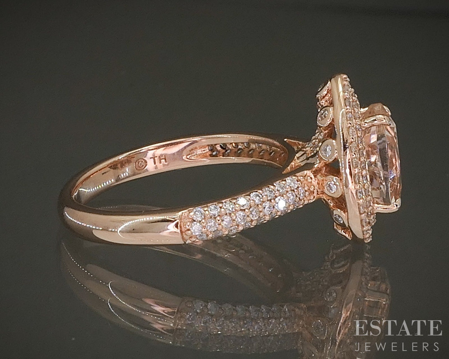 14k Rose Gold Pear Natural Morganite & Diamond Halo Ladies Ring 5g p26823