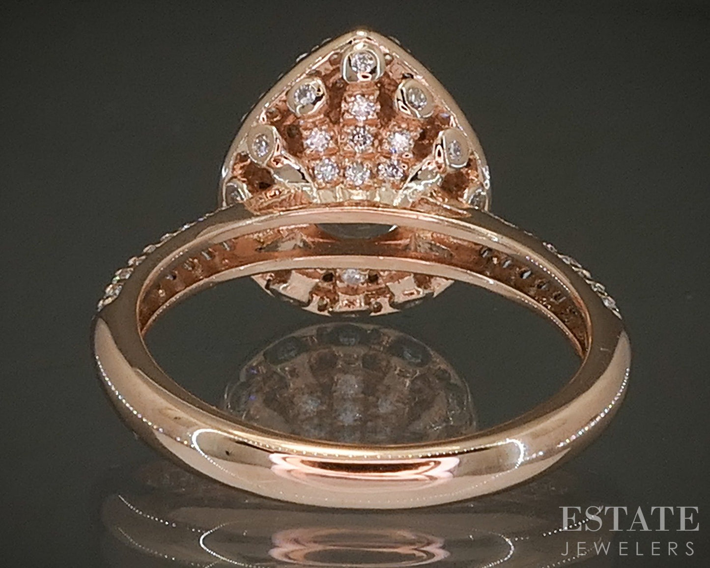 14k Rose Gold Pear Natural Morganite & Diamond Halo Ladies Ring 5g p26823